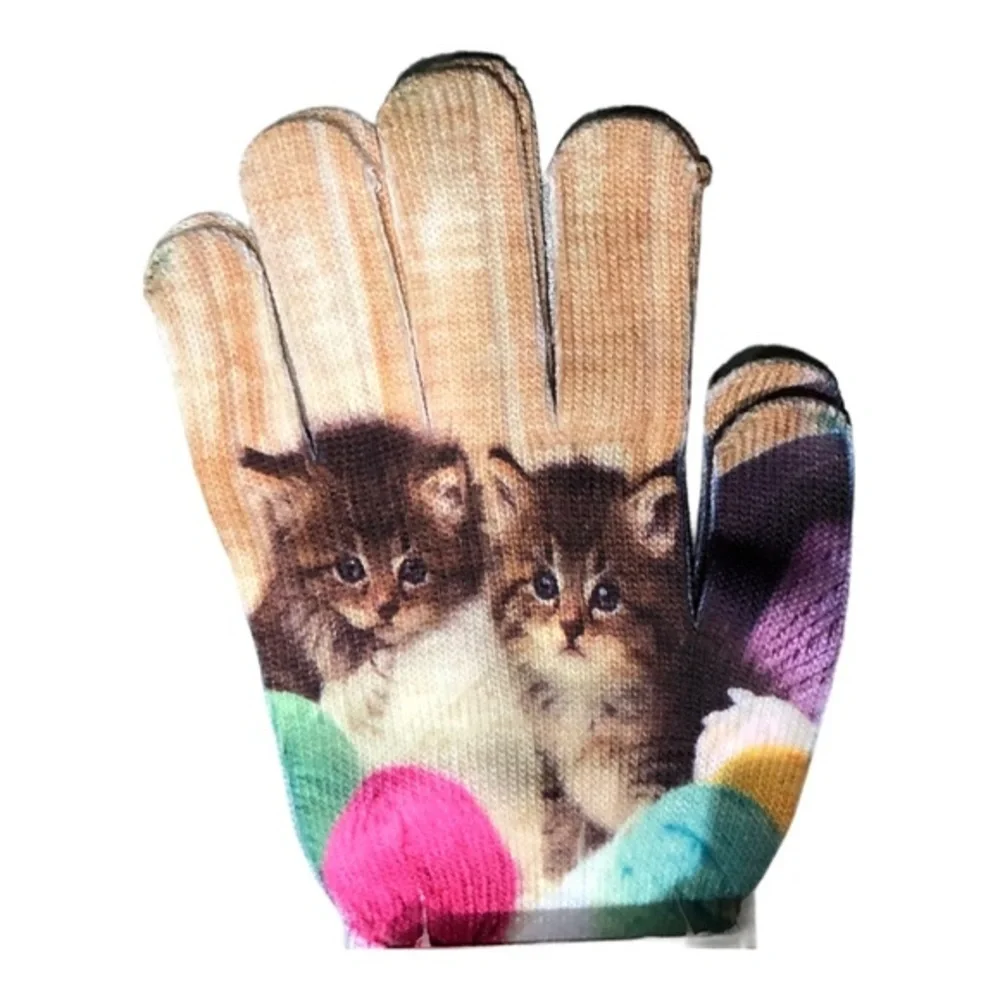 Dog puppy themed adorable Soft knit cuffed gloves one size new‎